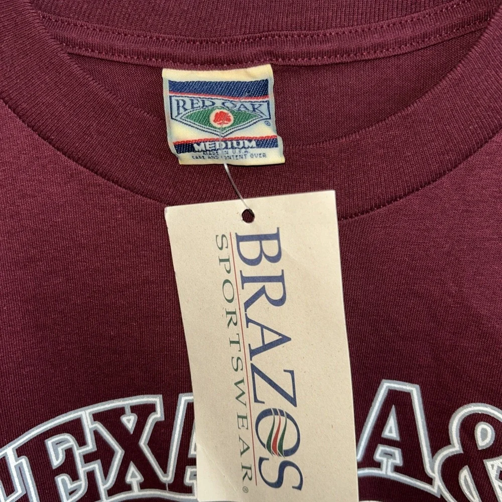 Vintage 90s Texas A&M Aggies T-Shirt Red Oak Sportswear Made USA Medium NWT‎
